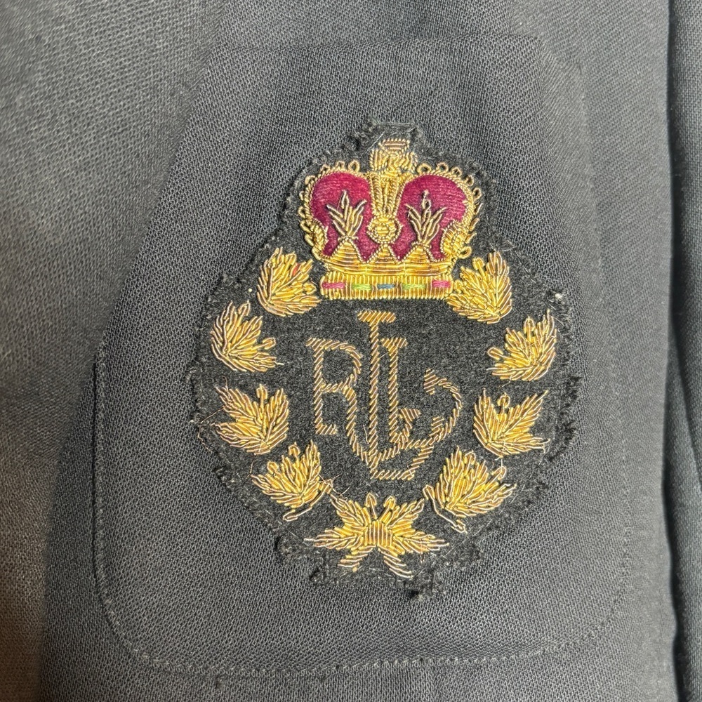 Vintage Lauren Ralph Lauren Black 100% Wool Chrst Pocket Crest Logo Blazer Sz 4P - Picture 3 of 9